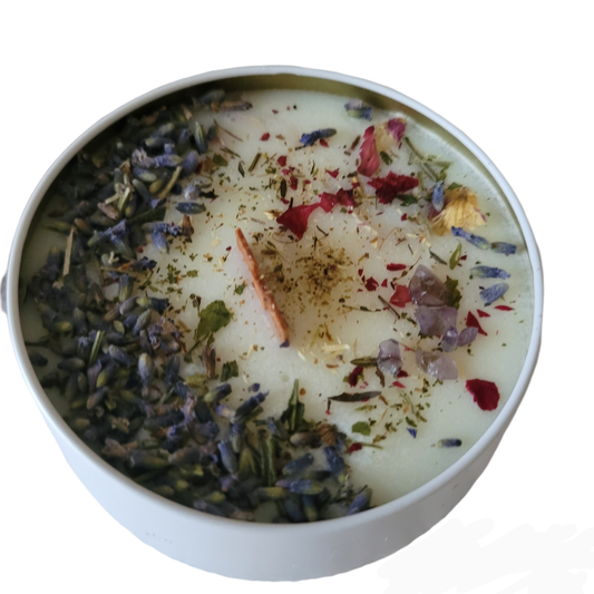 Healing Meditation Candles Homemade Herbal, Rose, and Crystal infused Inspirational Healing Candle to set the Intention of Balance, Harmony, Clarity, and Peace. Great during meditation, spiritual rituals, relaxation, mental peace and spiritual awareness.