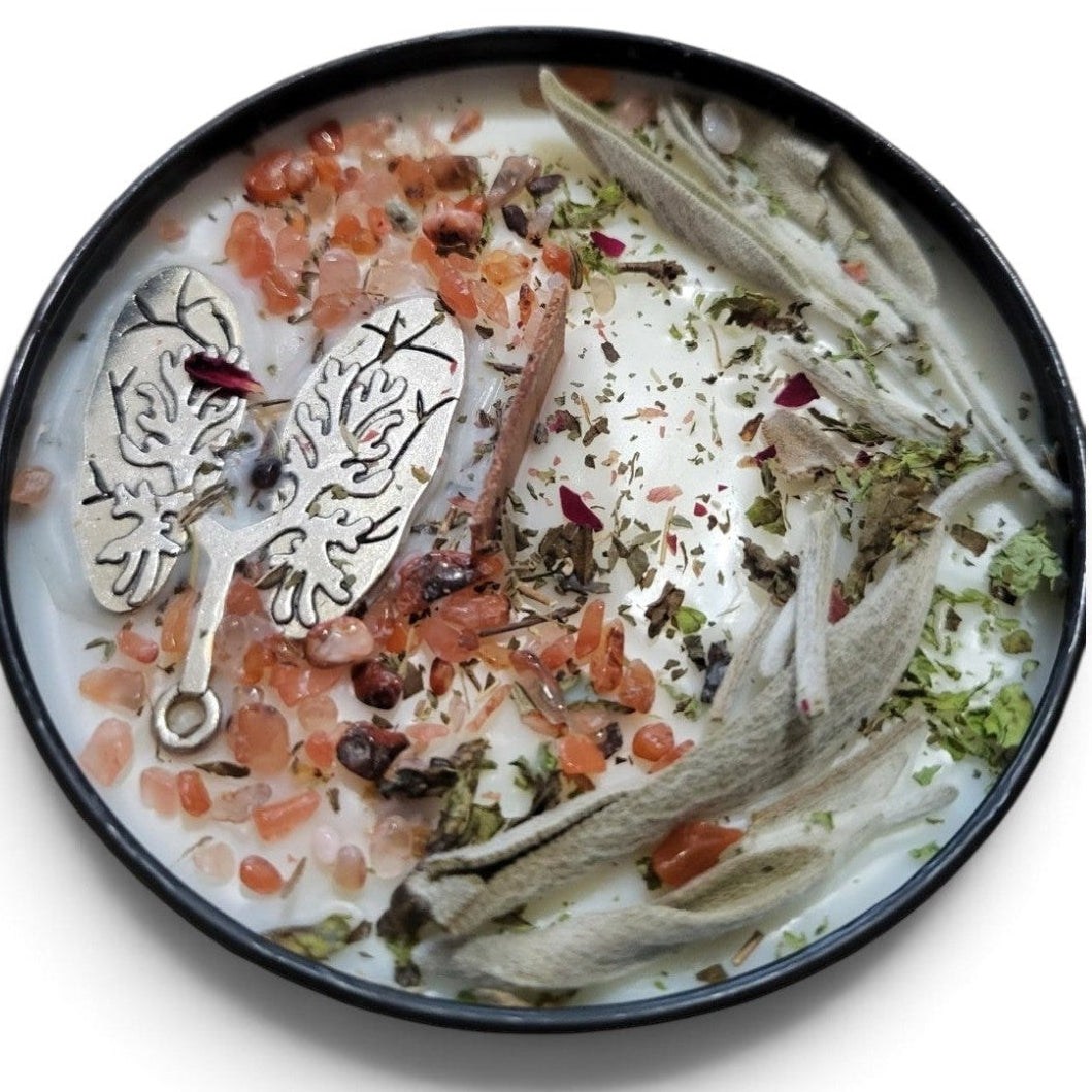Breathe – Release & Relax Meditation Candle Rituals | Sea Moss & Sage | Red Agate | 8oz Soy Candle